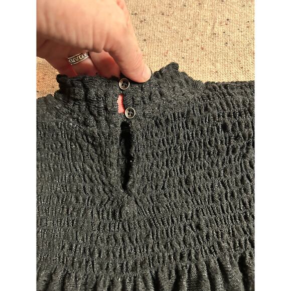 Deletta Anthropologie Black Lace Mock Neck Blouse Large Sheer Goth Fairy Witchy - Picture 8 of 9